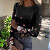 Women's  Slim Bottom T-shirt Fashion Casual Gradient Printing Round Neck Pullover Long Sleeve Top