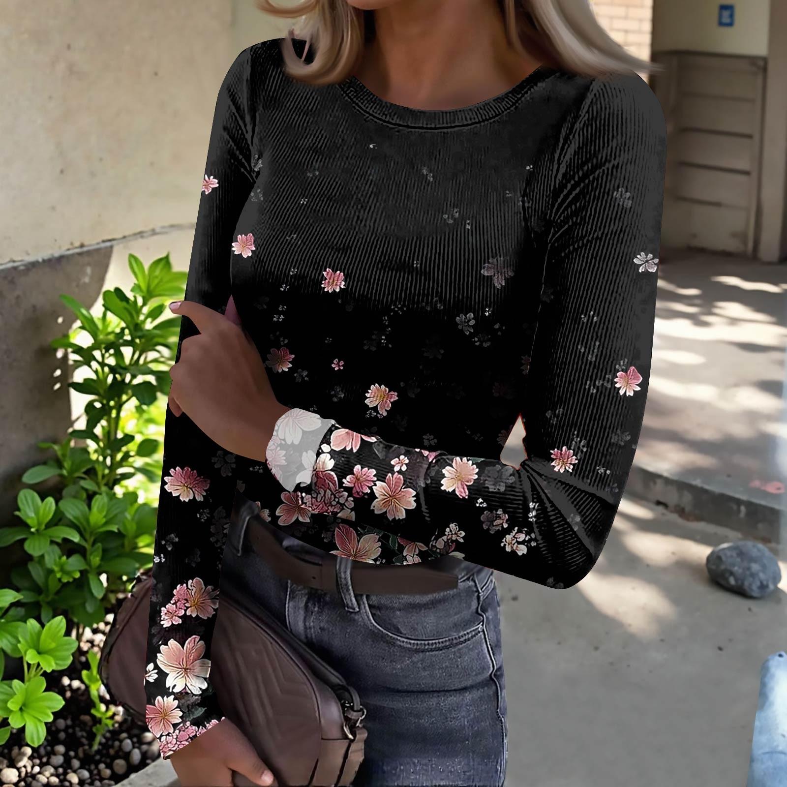 

Женская футболка с облегающим низом, модная повседневная с градиентным принтом, пуловер с круглым вырезом и длинными рукавами M чёрный