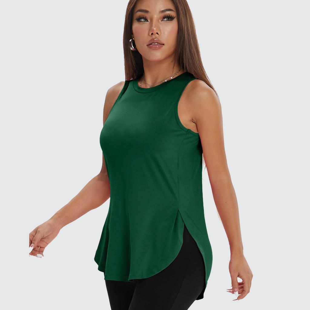 Workout Tank Top For Women With Side Slits Polyester Fabric For Yoga And Running