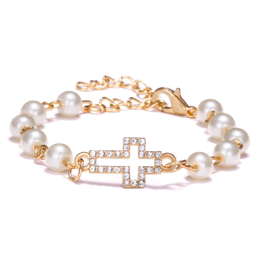 Trendy Imitation Pearl Rhinestone Cross Bracelets For Women Men Elegant Cute Animal Butterfly Chain Bangle Party Jewelry