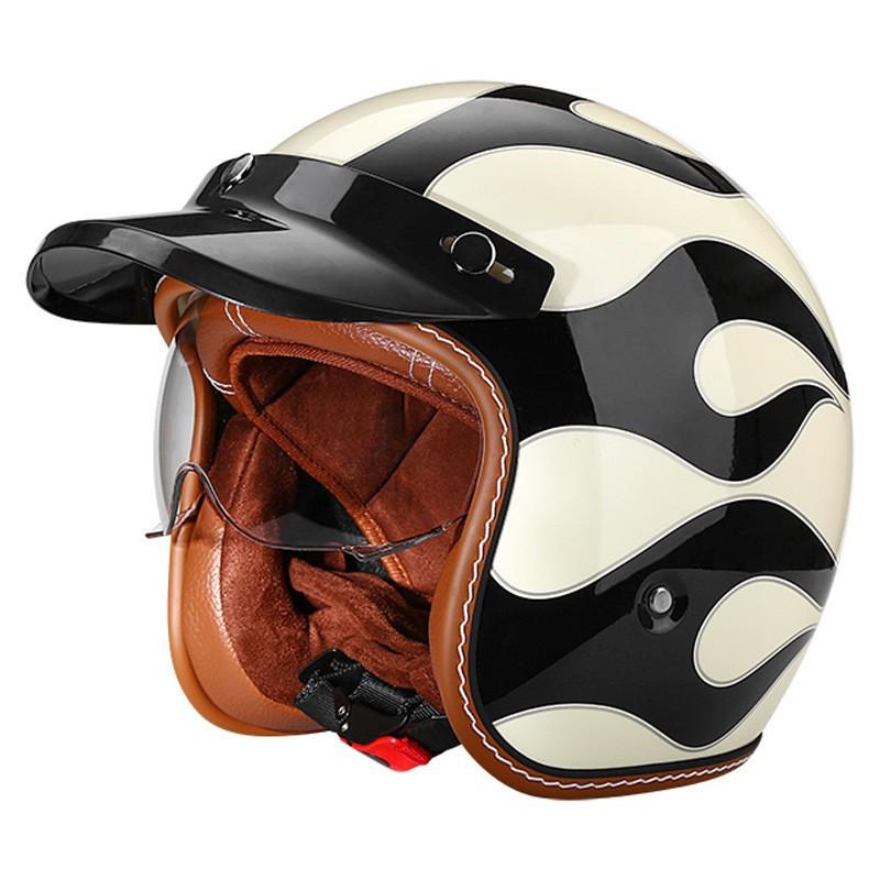 Retro Trend Half Helmet Motorcycle Retro Helmet Men s and Women s Locomotive Riding Helmet Autumn and Winter Suede Lining Removable M57—58