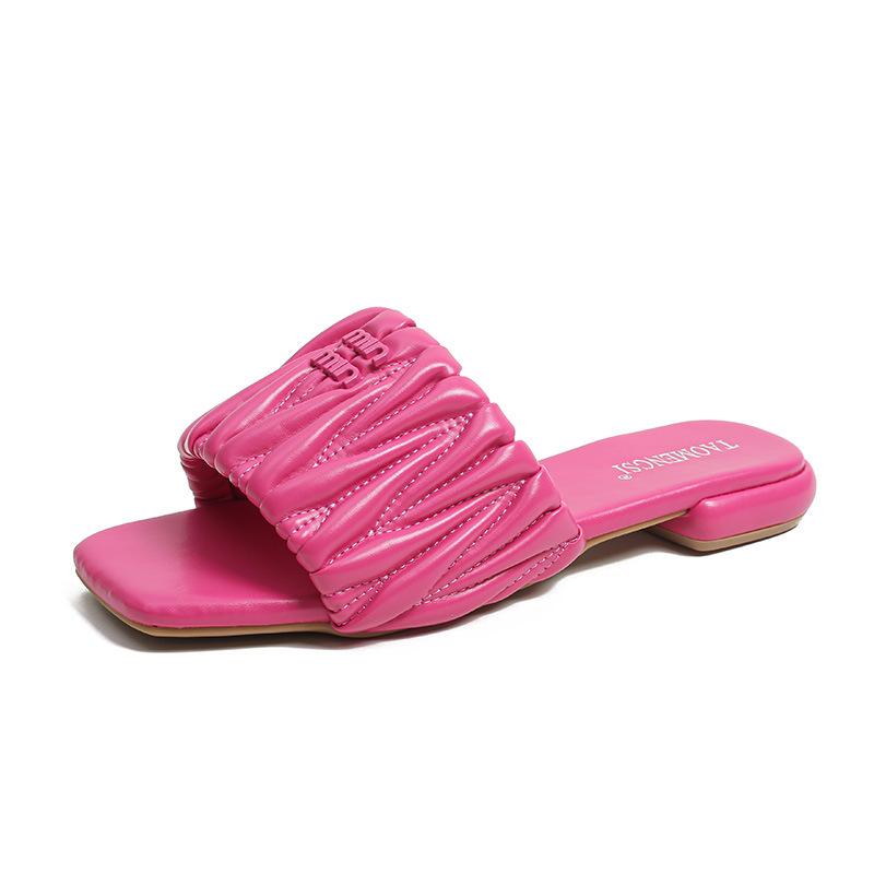 

YD-11 [] Spring oil painting _ pleated square head slippers sandals women spring wear 43