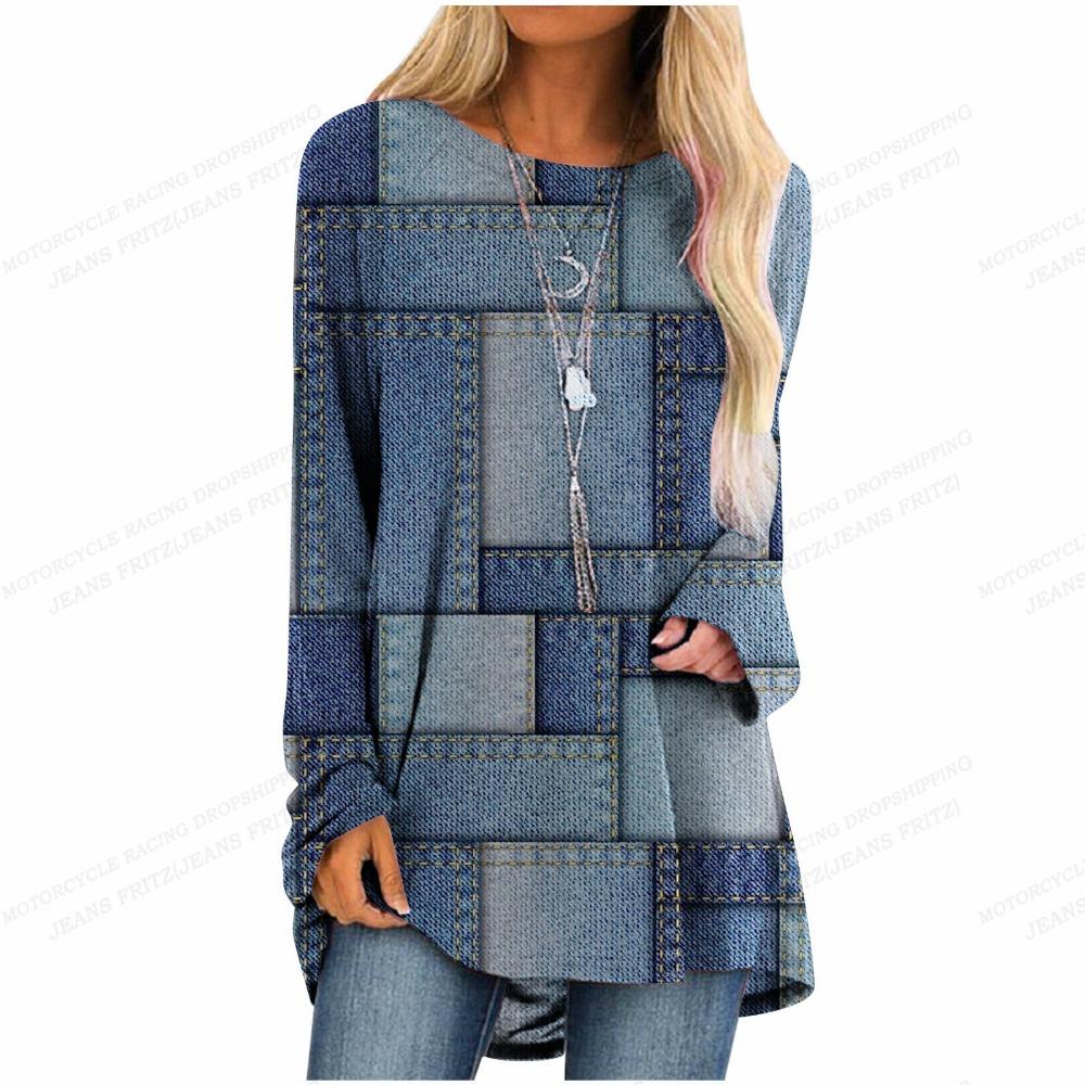 Patwork Tričko Dámské Tričko Dámské Módní Tričko Color Block Tričko Tričko s dlouhým rukávem Trička Dámské Tričko Tričko Tunika Dívka