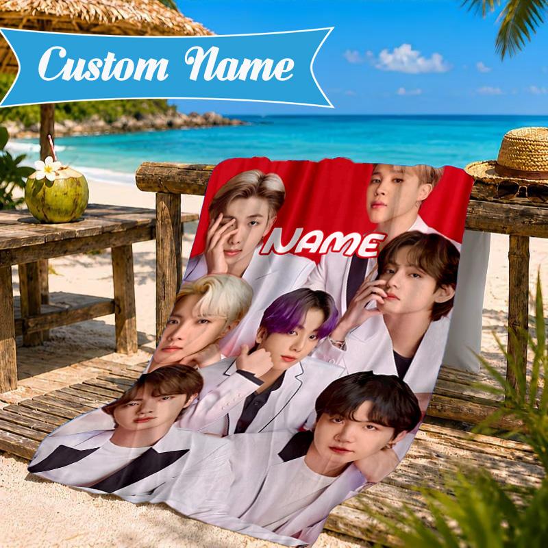 Custom Name K-pop Stars Formal Attire Beach Towel Microfiber Beach Towel, Lightweight and Quick-Dry, for Summer Travel, Swimming Pool Gift