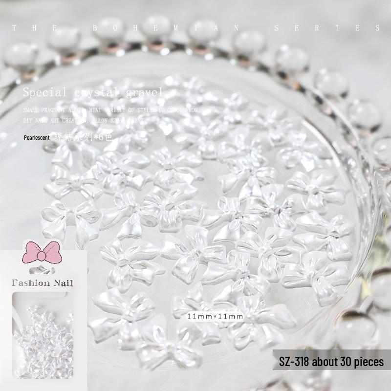 3D Pearlescent Bowtie Resin Nail Art Jewelry Set - 30 Pieces