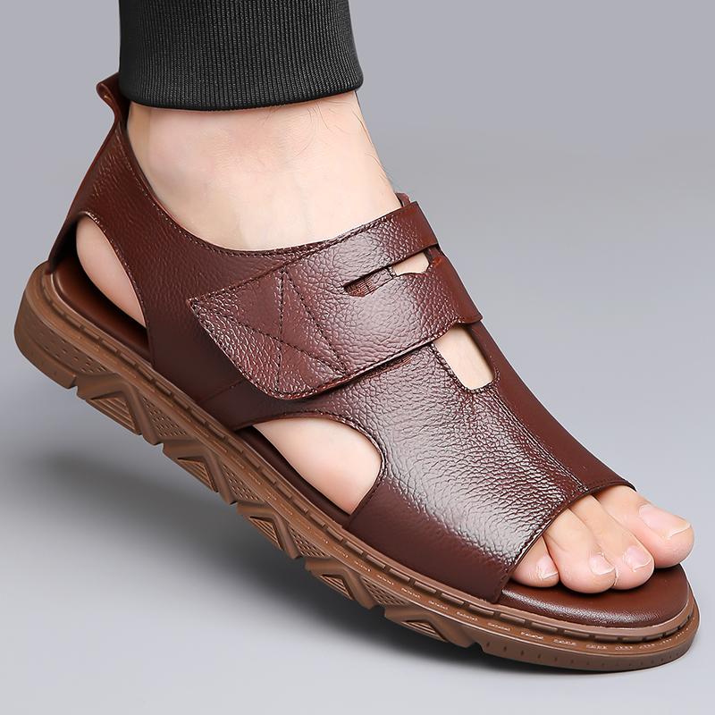 Fashion Summer Mens Casual Sandals Brand Genuine Leather Outdoor Antiskid Shoes Flat Designer Beach Walking Sandal Flat Designer Shoes