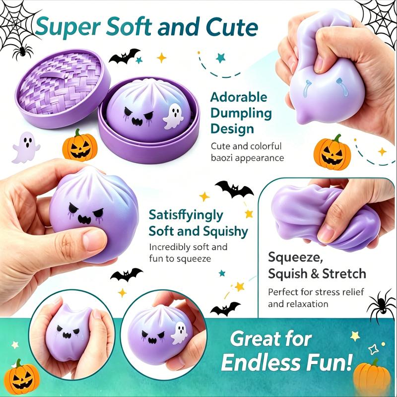 Halloween Knödel Stressball, Niedliches Geist Monster Brötchen Knet-Fidget-Spielzeug mit Mini-Dampfgarer-Box