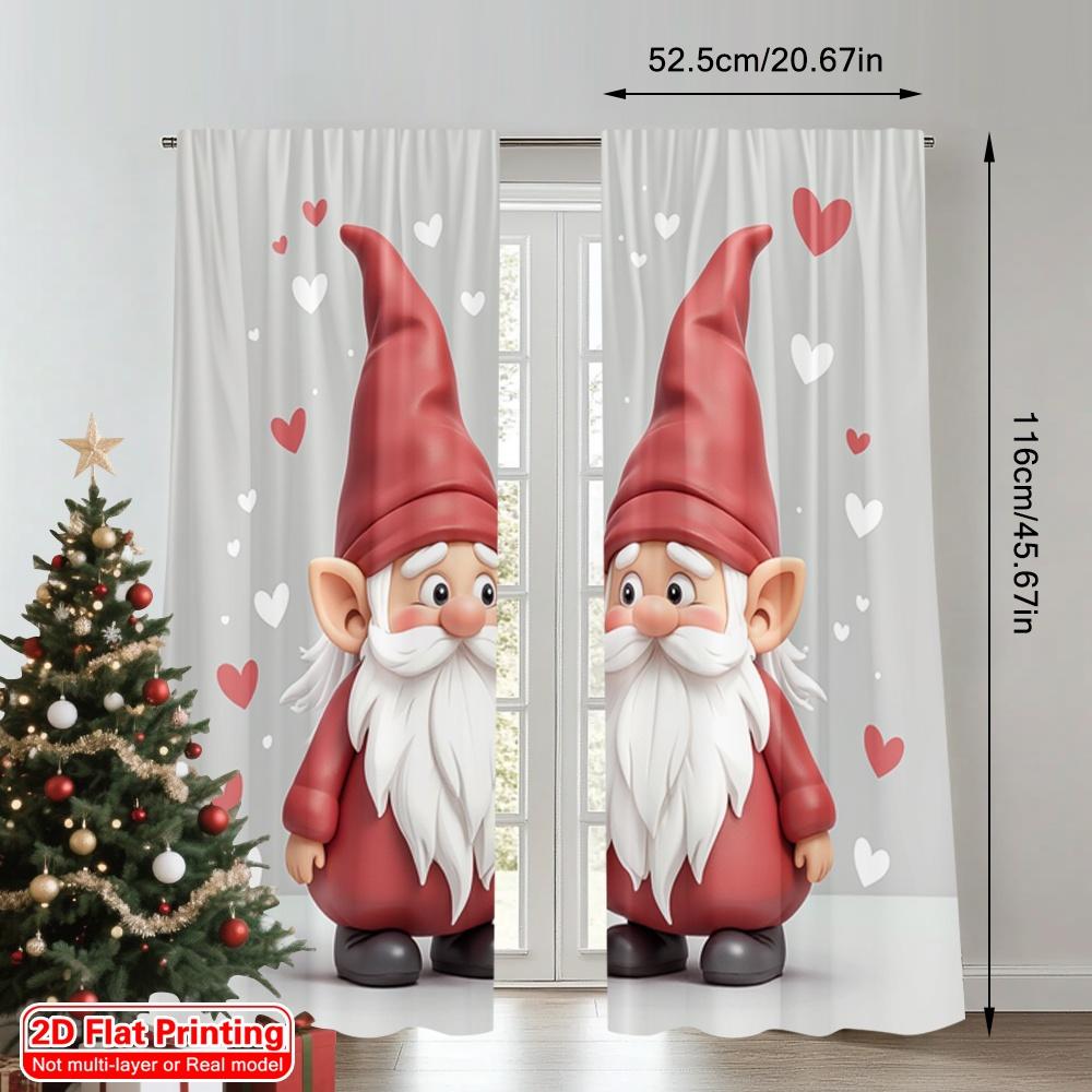 2pcs 2D Flat Printing Merry Christmas Curtains Cute Christmas Gnomes Couple Polyester Without Electricity Holiday Decorations