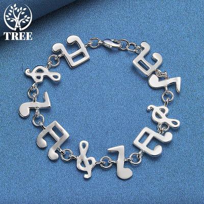 925 Sterling Silver Music Symbol Chain Bransoletka Biżuteria