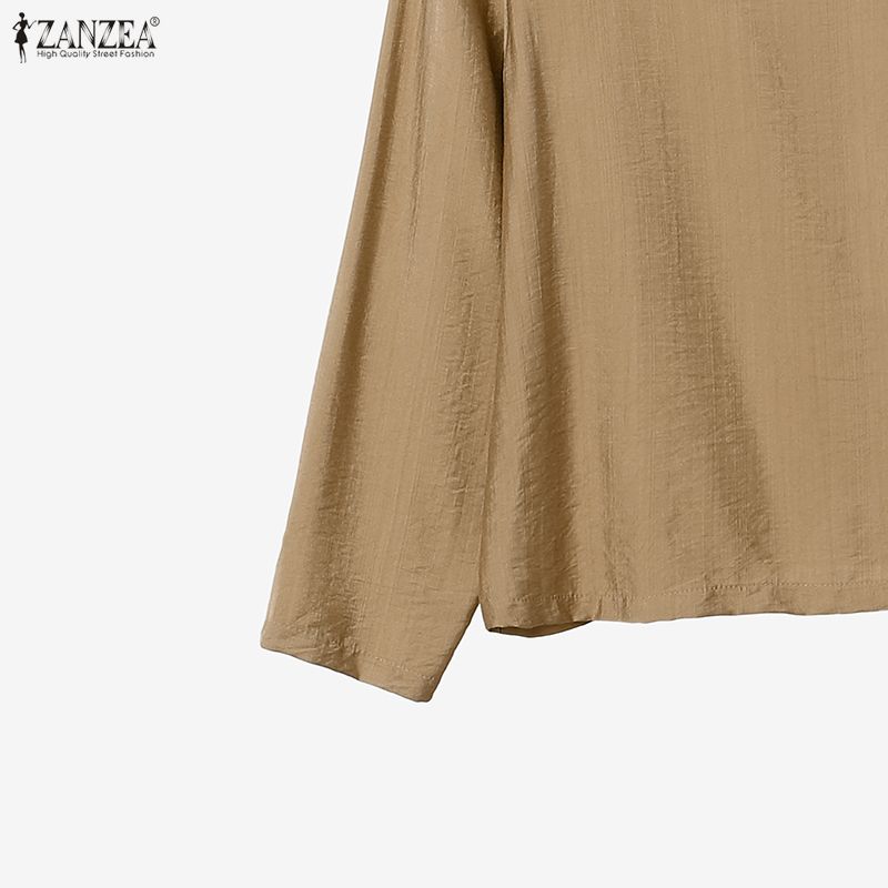 ZANZEA Womens Vintage 2PCS Sets Cowl Neck Blouse and Wide Leg Trousers Casual Loose Suit Autumn Spring Outfits