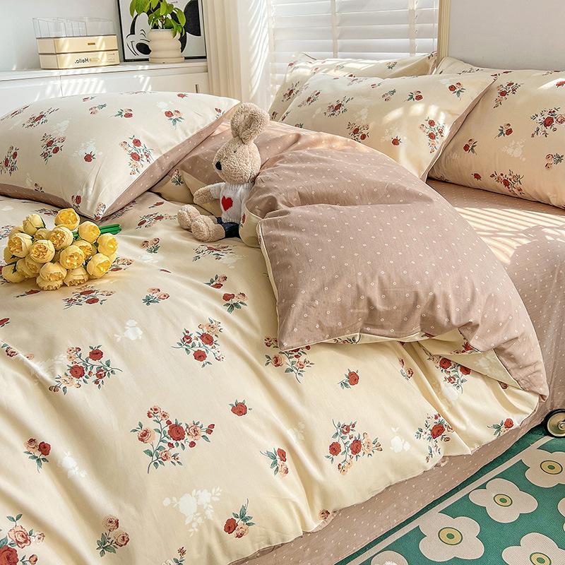 Pure Cotton Printed Four-piece Set, Pure Cotton Bed Sheet, Quilt Cover, Small Fresh Three-piece Set, Bed Home Thickened Quilt Cover