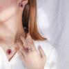 Jewelry Popular Simulation Red Glass Denier Pendant Ring Stud Earrings Set Main Stone 12 * 16
