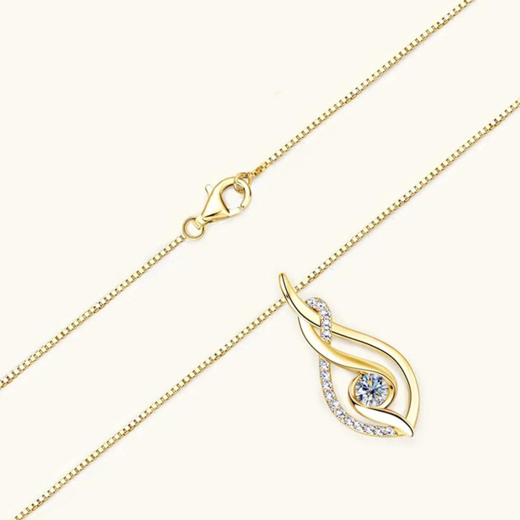 Twisted Teardrop Hollow Partial Paved Stone Center Round Zircon Pendant Women Clavicle Necklace