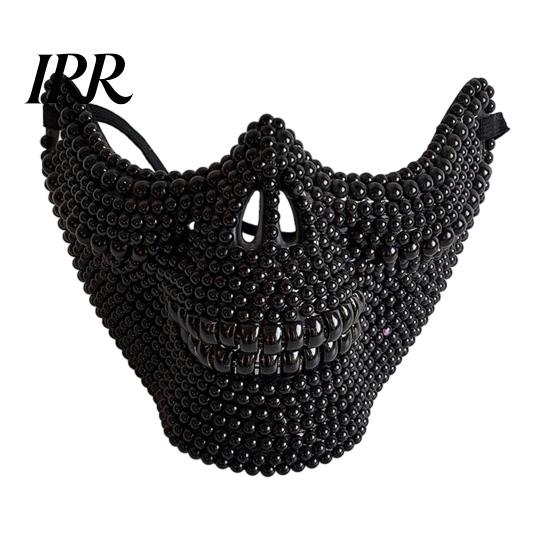 Diamond Skull Half Mask Halloween Face Mask, Rhinestone Punk Knight Masquerade Prop Resistant Bending Skeleton with Adjustable Straps, Lightweight