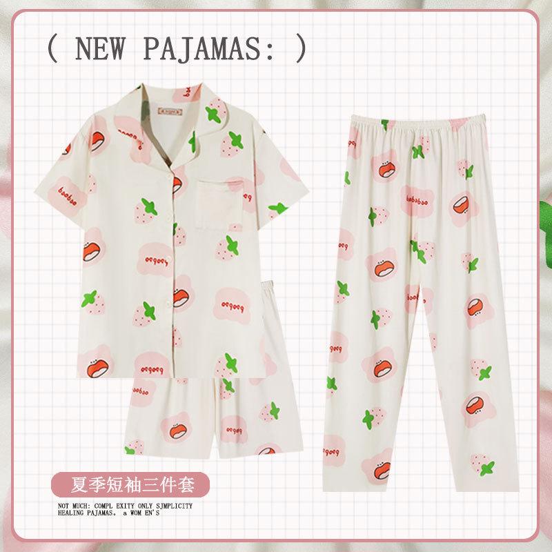 Soft Waxy Rabbit Pajamas Women's Japanese Milk Gentle and Cute Cartoon Girly Casual Short-sleeved Loungewear Three-piece Set