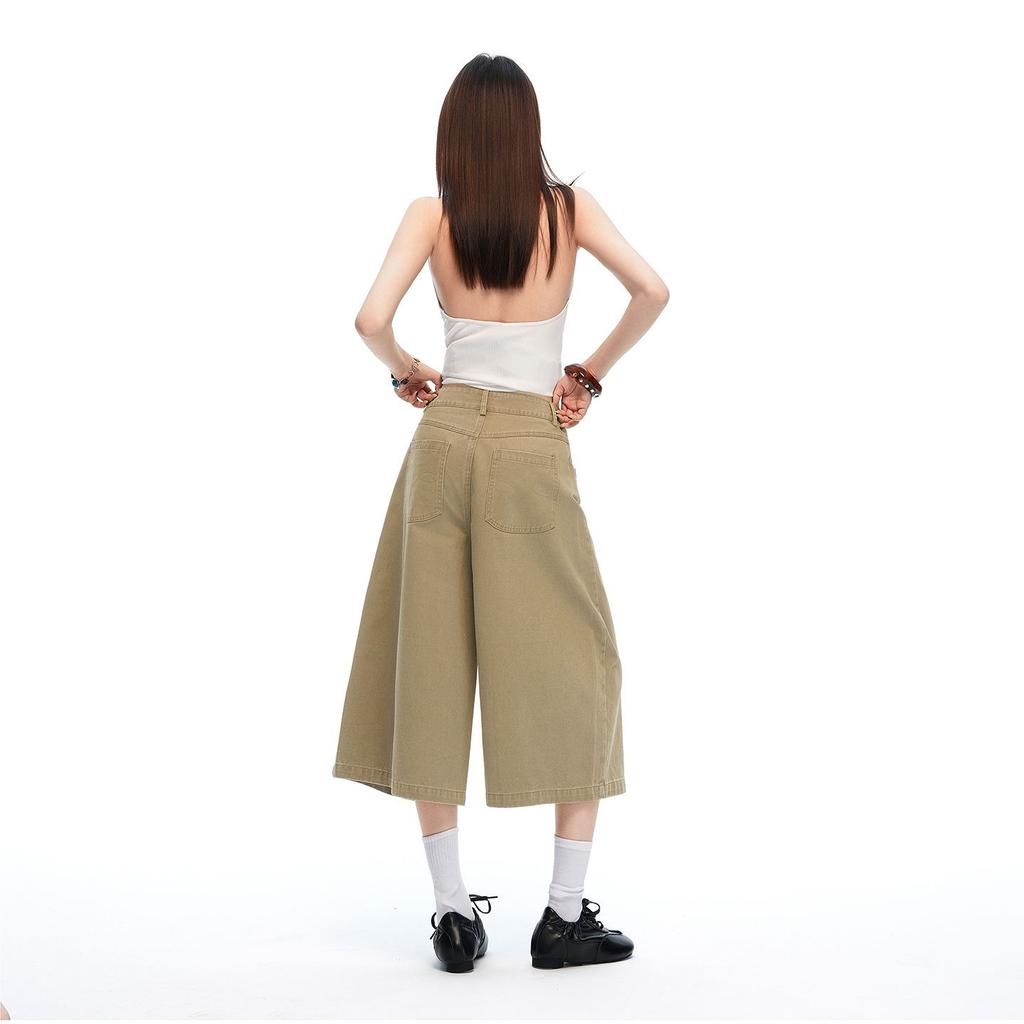 Fashion Summer Loose Straight Khaki Cropped Capri Casual Pants For Women Trendy Versatile Slimming FigureFlattering Daily Wear