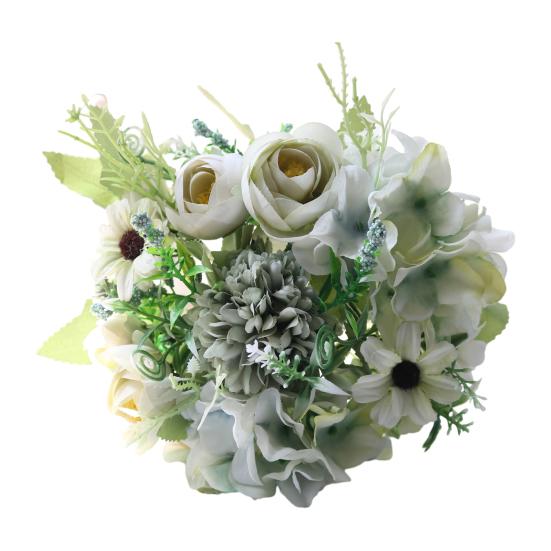 Artificial Flowers Bunch Realistic Faux Silk Flowers Long-Lasting Hydrangea Rose Fake Flowers