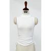 Women's Sporty Style Sleeveless Tight T-Shirt with Ruffled Base Layer, Half-High Neck, Thin and Slightly See-Through