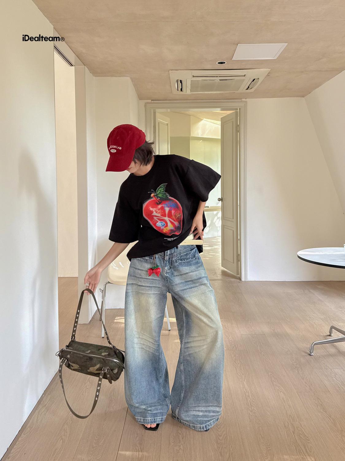 INSS Retro Washed American Style Loose Wide-Leg Denim Pants Women, Floor-Length, Spring 2026 #900501 S