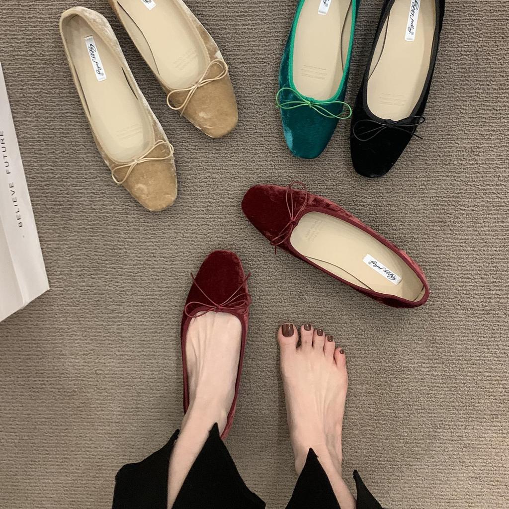 French Flat-bottomed Bow Single Shoes Women's 2025 New Spring Retro Grandma Shoes Ballet Shoes One Pedal Ladyshoes
