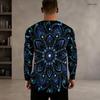 Men Plus Size Round Neck Long Sleeve Printed Gradient Striped Pullover T Shirt Straight Hem