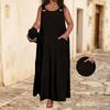 Women's Sleeveless Long Dress with Back Cutout Casual Loose Fit Maxi Dress with Pockets Summer Beach Dress