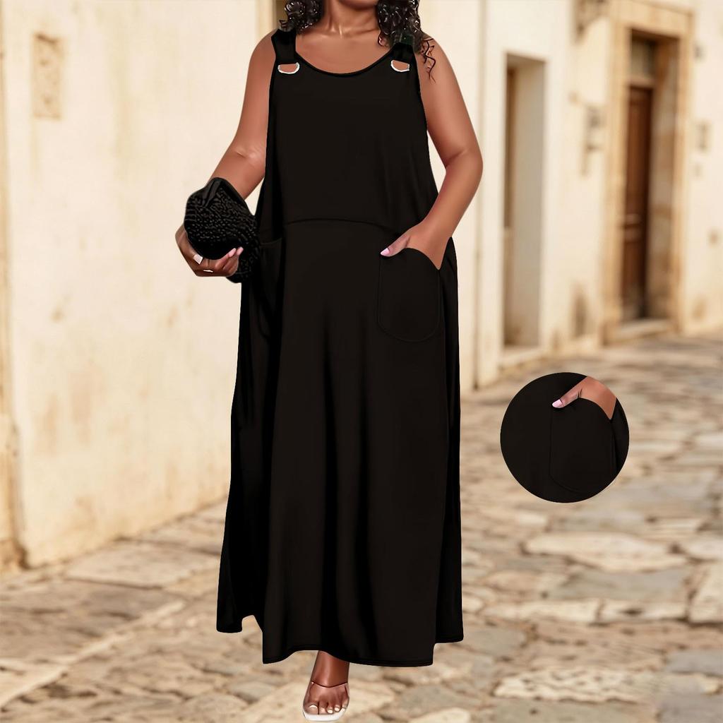 Women's Sleeveless Long Dress with Back Cutout Casual Loose Fit Maxi Dress with Pockets Summer Beach Dress