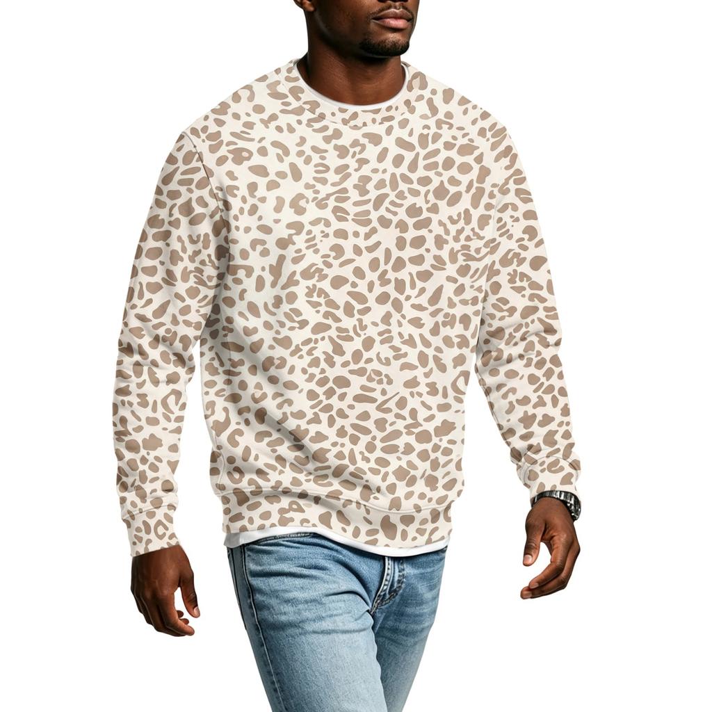 Men's Trendy Loose Fit Casual Leopard Print Long Sleeve Top with Lapel Collar