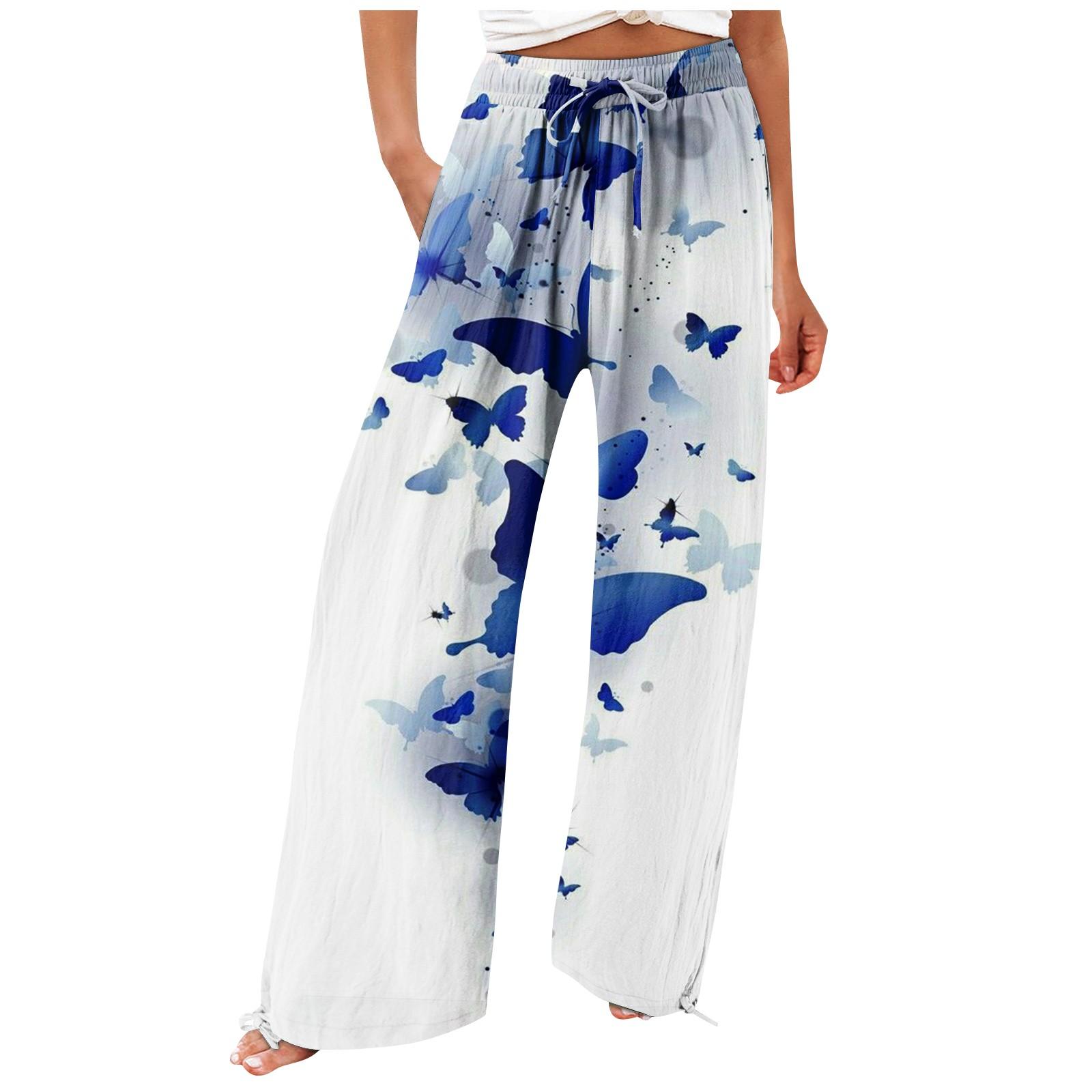 

Pants For Women Flowy Summer High Waisted Wide Leg Print Pant Casual Pants S синий