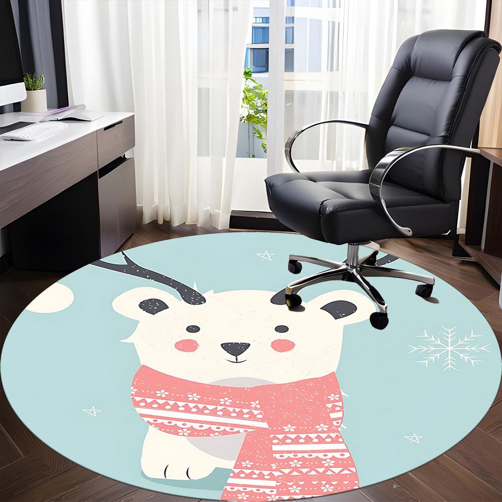 1pc Polar Bear Scarf Office Round Area Rug, Indoor Mat Suitable ForOffice, Under Office Chairs Bedroom Living Room Home Decor, Room Deco, D070