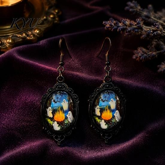 Unique Holiday Gift Gothic Ghost Earrings, Vintage Style Matte Black Alloy Dangle Dark Academia Accessories Halloween Decorative Jewelry for