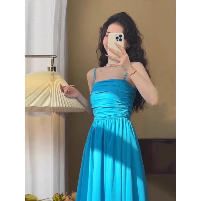 Women s French Spaghetti Strap Midi Dress for Yunnan & Sanya Beach Vacations Small