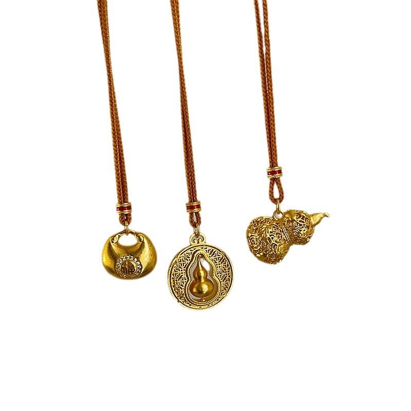 Nový čínský tykev baculatý Fu tkaný provázkový náhrdelník dámský lehký luxus retro móda temperament všestranný řetízek na krk svetr řetízek