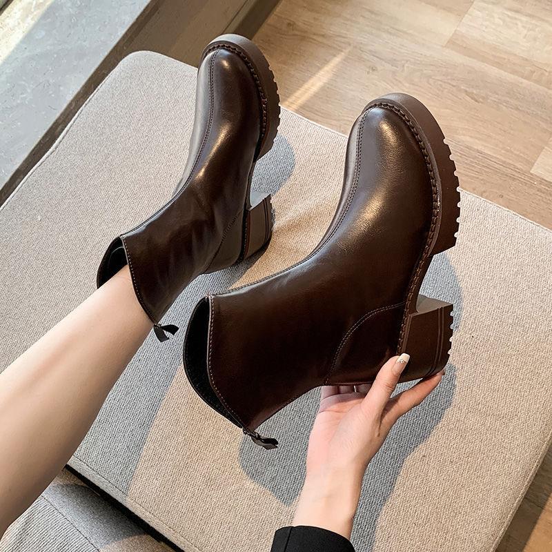 Martin boots women's British style thin boots women's autumn and winter new thick-soled medium boots thick heel thin short boots women