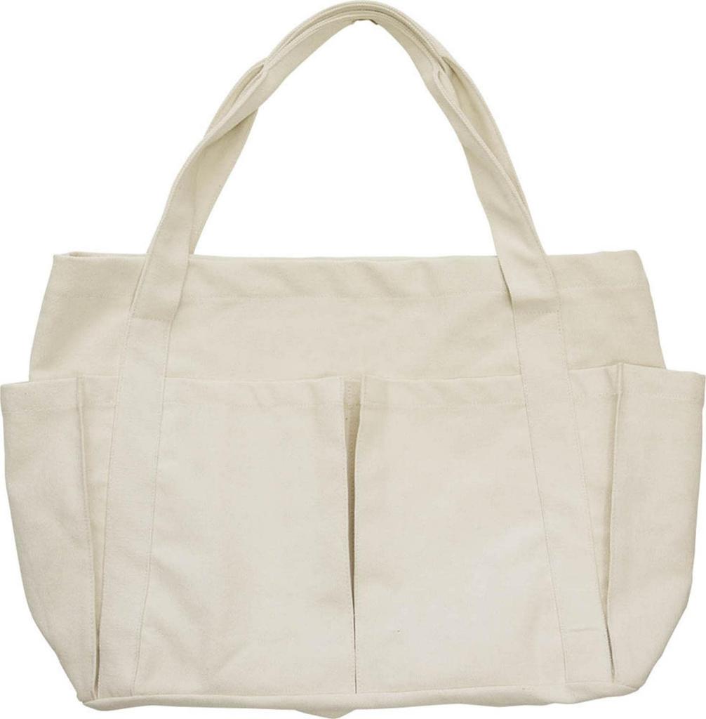 ZIP CORPORATION Canvas Tote Bag, Large Capacity, Solid Cotton Canvas, Convenient Storage, Multiple Pockets, Top Zipper Closure, Ivory, Approx. W54 X