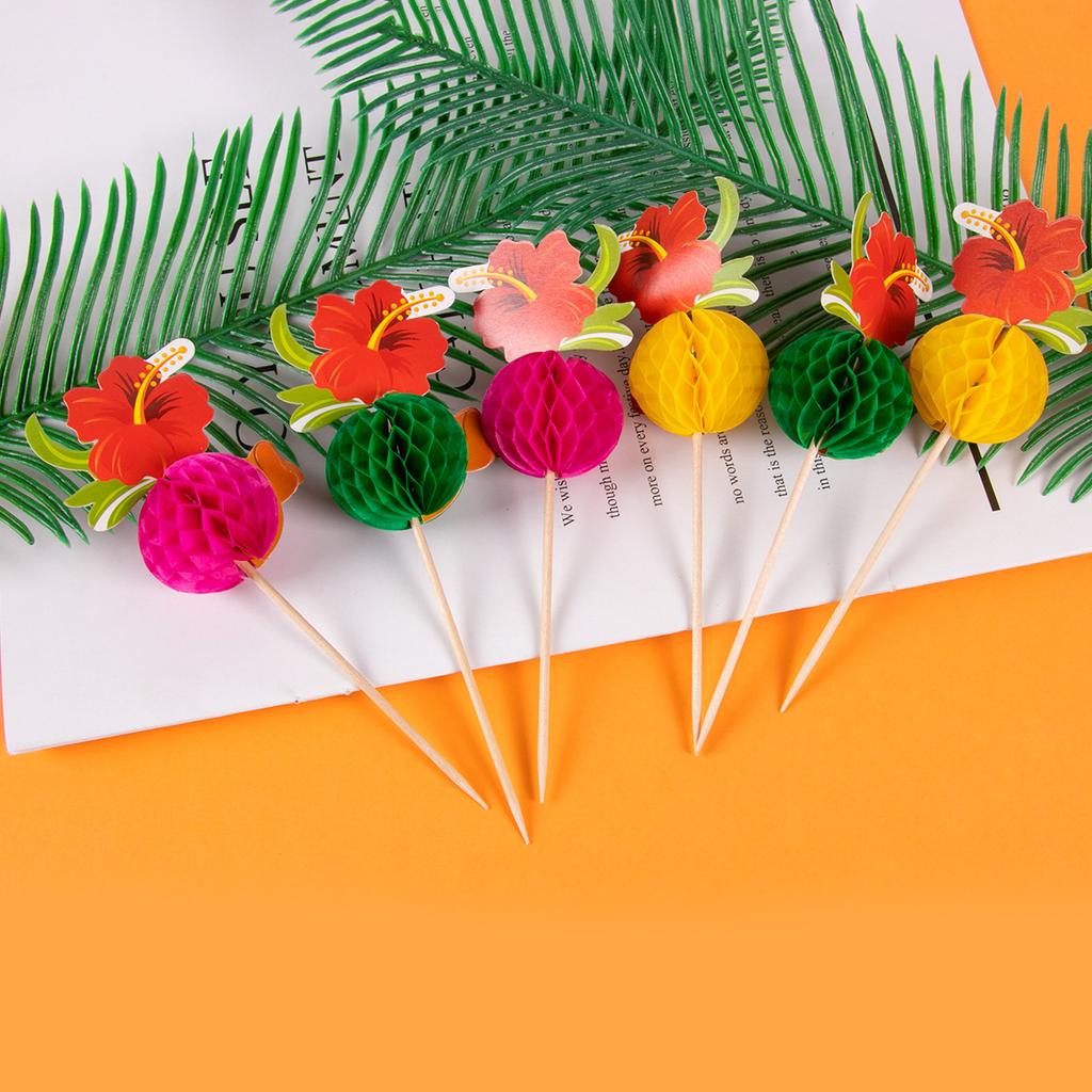 50pcs Hawaiian Luau Cocktail Picks Coconut Palm Tree Food Stick Cupcake Topper Tropical Summer Birthday Party Decor Supplies