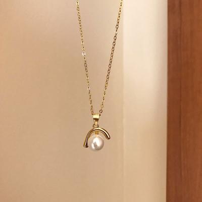 Retro Bai Pearl Personalized French Elegant Simple Design Sweater Chain Necklace Geometric