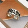 Adjustable Open Ring Men Women Sterling Vintage Geometric Design With Chain Motif Unisex Minimalist Fashion