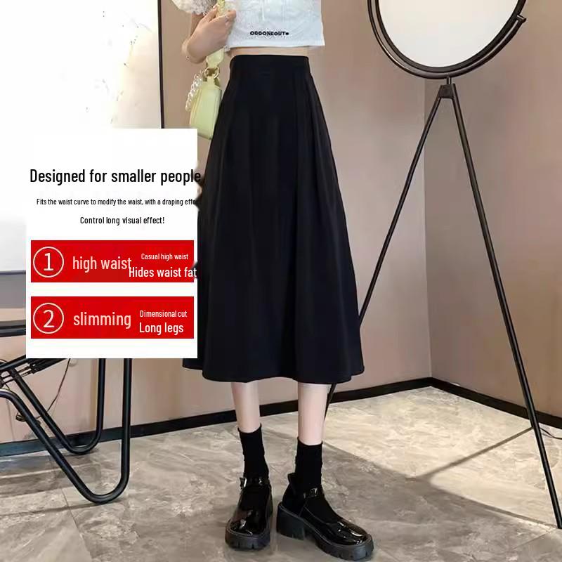 

Petite Women s Black Mid-Length Pleated Midi Skirt - High-Waisted A-Line Umbrella Style for Summer 2024 M [90-104 lbs]