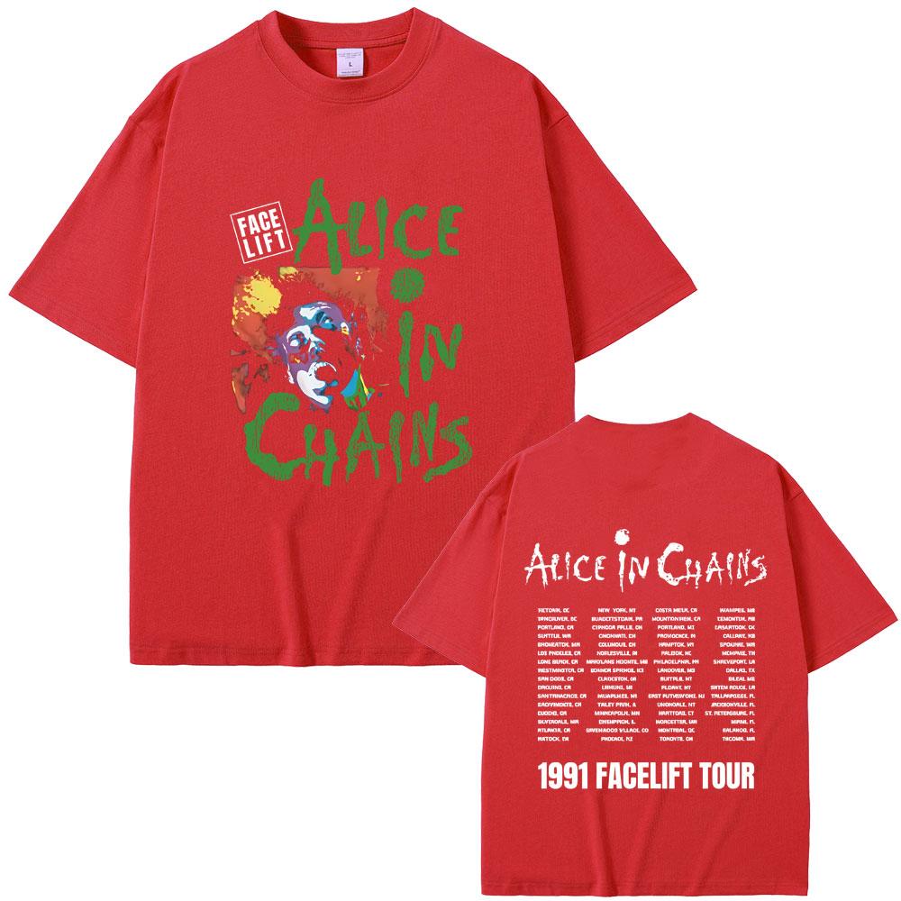 Rock Band Alice in Chains Face Lift Tour 1991 T-Shirt Unisex Damen Punk Lässig Oversized T-Shirt Tops Herren Mode Reine Baumwolle T-Shirts