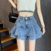 Denim Ruffle Fishtail Mini Skirt - Women's Plus Size High Waist A-line Summer Skirt