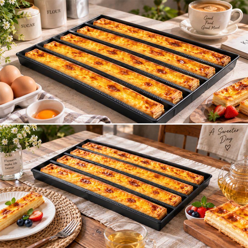 Aluminum Alloy Long Egg Tarts Pan Non-Stick 5 Slot Bread Baking Tray Efficient Heat Resistant Bread Baking Pan Bakery Shop