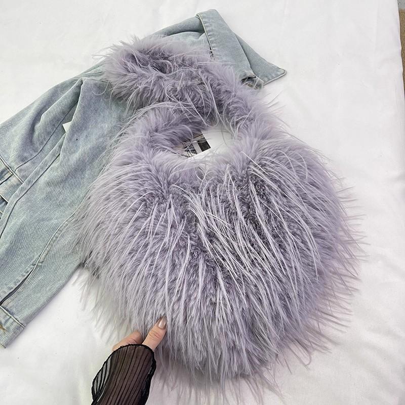 Women Fluffy Shoulder Bag Commuting Shopping Outdoor Travel Crossbody Bags Fashion Portable Female Heart Tote