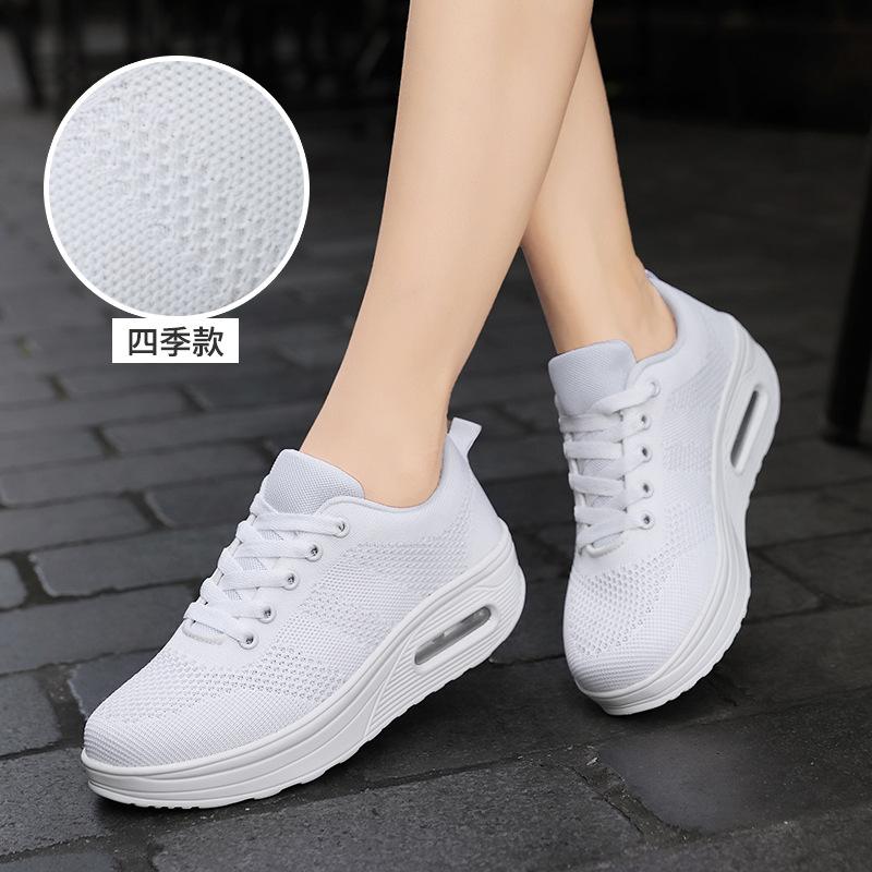 Spring new fly-woven mesh breathable sports casual shoes platform rocking shoes women's shoes air cushion shoes women