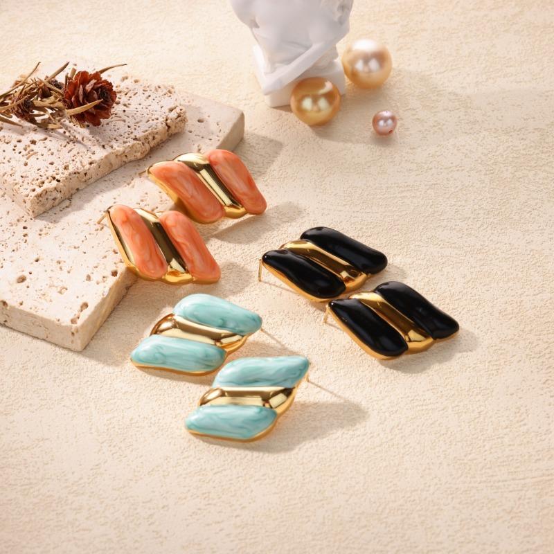 New Striped Oil Dripping Multi-color Titanium Steel Earrings Women's Trend Jumping Color Gold-plated Earrings