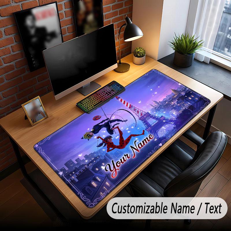 Custom Name Text Big Mouse Pad,Miraculous Ladybug Soft Non Slip Extended Desk Mat For Home Office