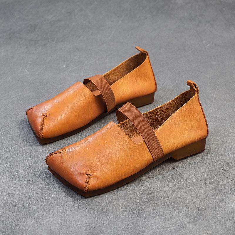 

Johnature квадратный носок плоская подошва удобные натуральная кожа универсальные однотонные женские туфли без застежек 40 верблюд