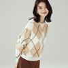 TUHUANG Women's Thick Pure Wool Argyle Knit Sweater