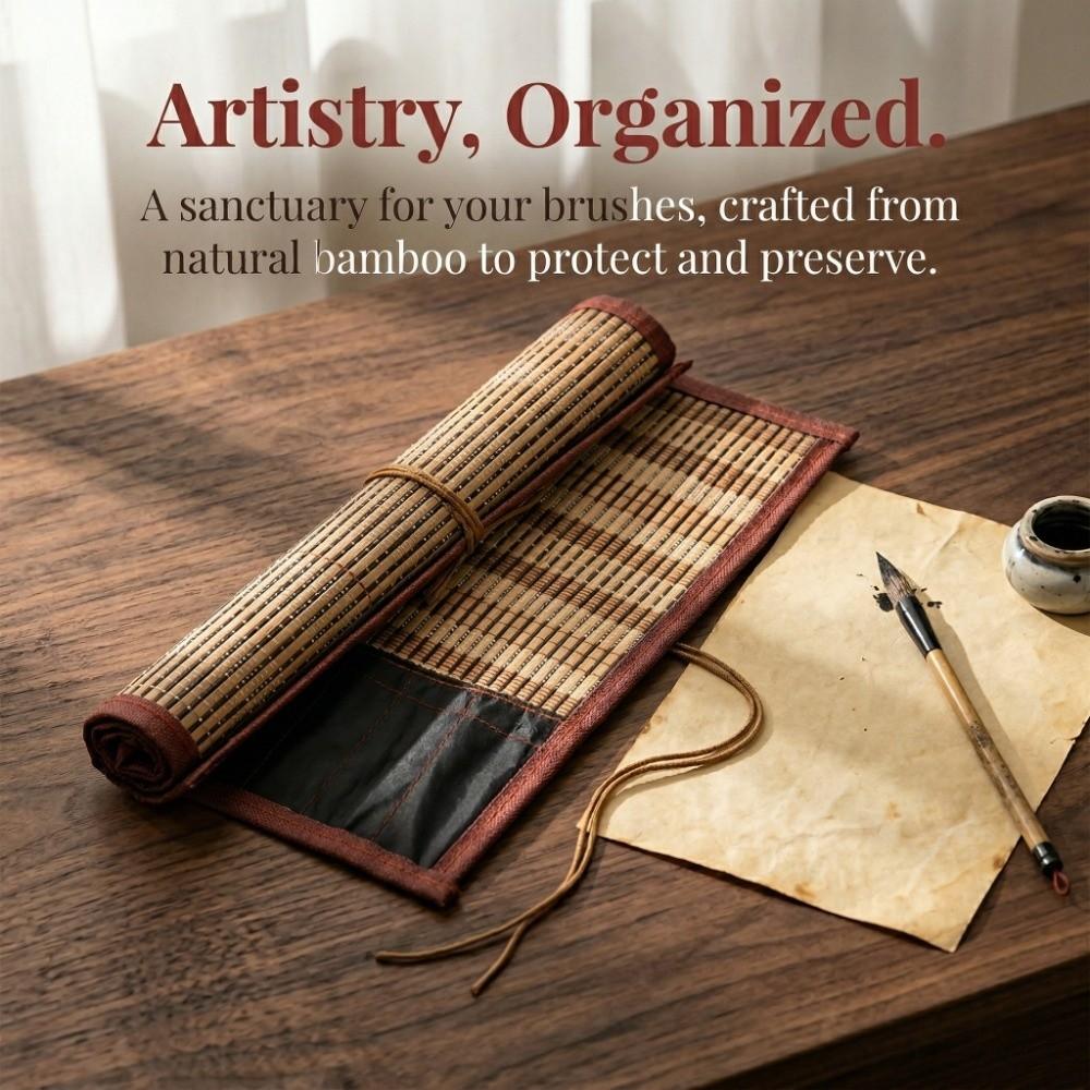 Roll Up Design Brush Rolling Bag Bamboo Material Paint Brush Holder Art Storage Bag  Artist Storage