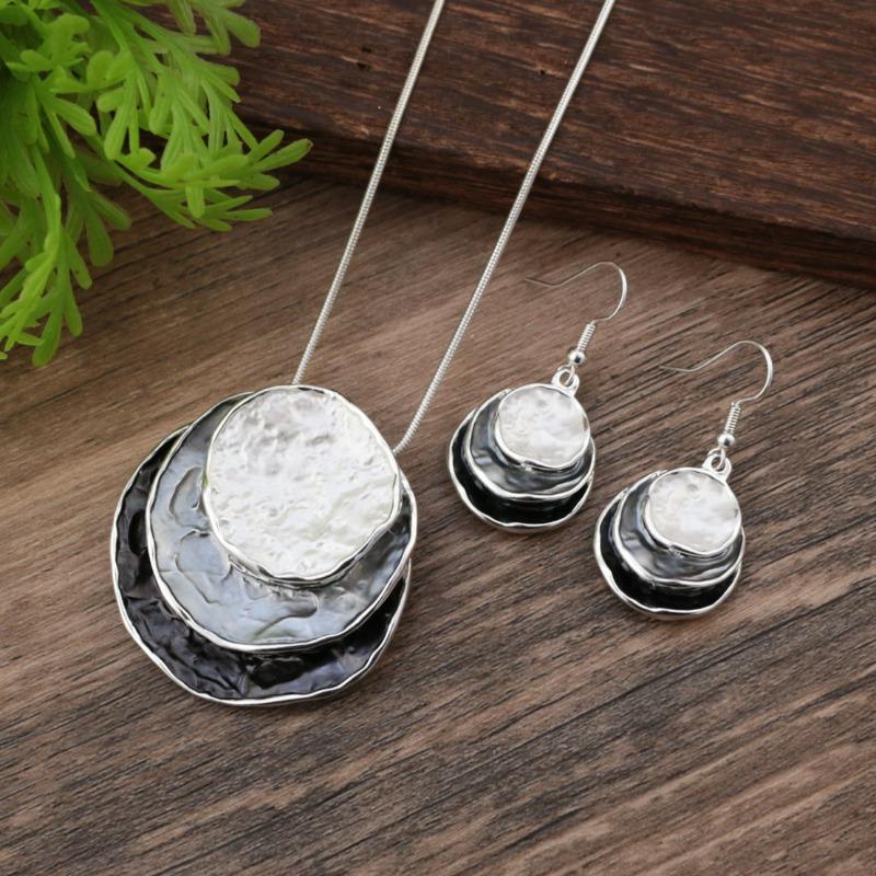 Enamel Three-layer Ring Hollow Pendant Earrings Set Bohemian Women s Jewelry Set